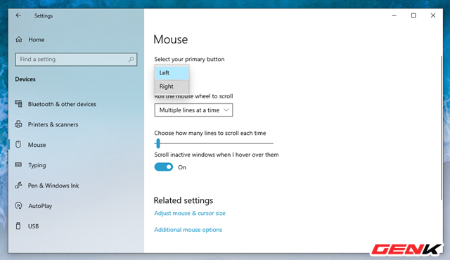 Cách thiết lập sử dụng chuột cho người thuận tay trái trên Windows 10