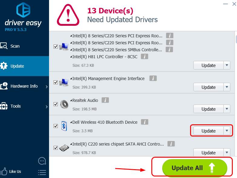 Update bluetooth trong Driver Easy
