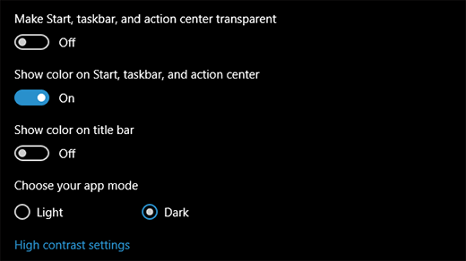 Dark mode personalization settings