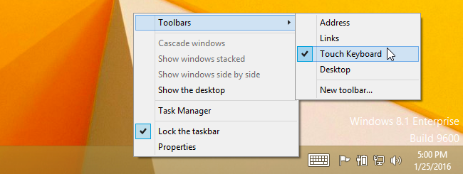 Nhấn Touch Keyboard mở bàn phím ảo Windows 8
