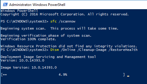 Chạy DISM với PowerShell trong Windows 10 - khắc phục các tệp bị hỏng