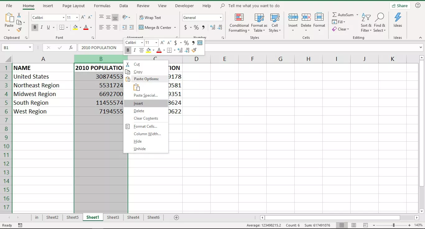 Ảnh chụp màn hình cho thấy cách thêm cột vào bảng tính Excel