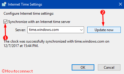 Internet time settings window 10