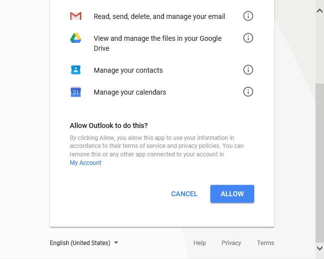 đăng nhập Google để kết nối với Cortana