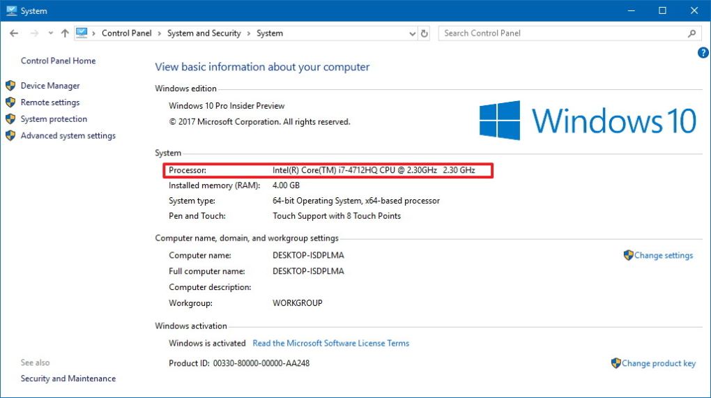 Kiểm tra thông tin bộ vi xử lý Intel trên Windows 10