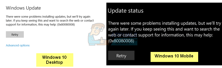 Lỗi 0x80080008 khi Update Windows 10