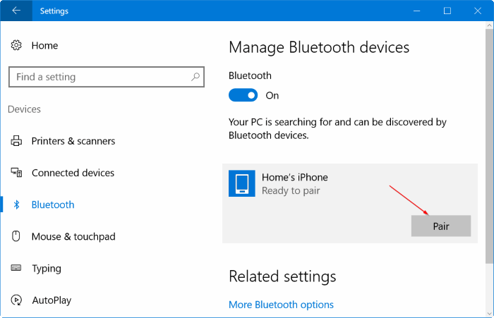 Ghép nối iphone với Windows 10 qua Bluetooth (02)