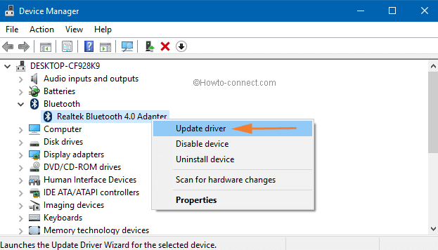 Thiết bị bấm chuột phải Update driver Device Manager