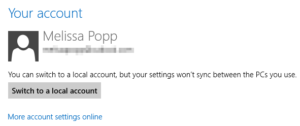 Ngắt kết nối SkyDrive trong Windows 8 bằng cách chuyển sang tài khoản cục bộ